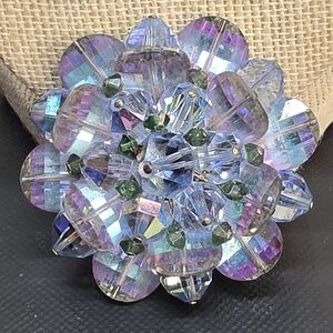 Vintage Vendome AB Crystal Floral Brooch Mid Century Statement Pin